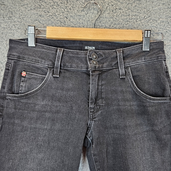Hudson Womens Collin Midrise Bootcut Cropped Raw Hem Black Jean Sz 27 Distressed - Picture 2 of 12